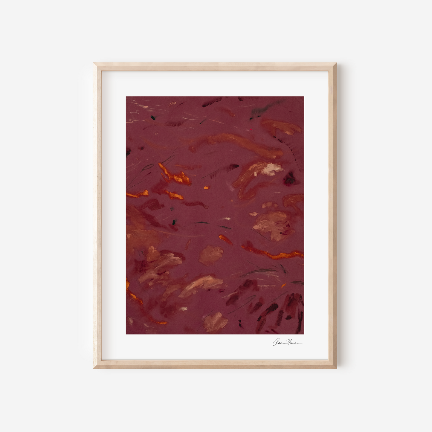 abstract art print with brown and red abstract design on a white background