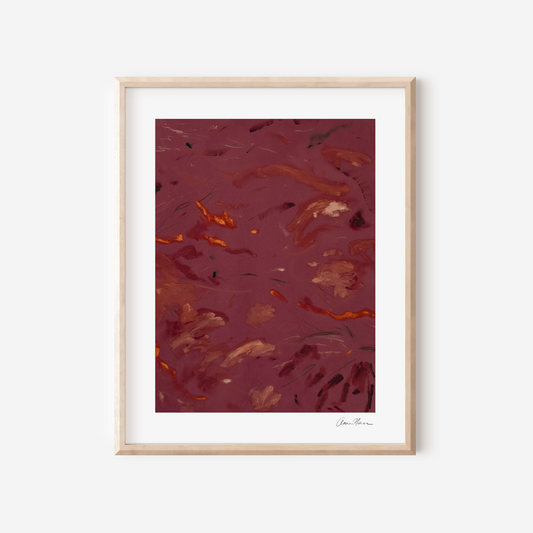 abstract art print with brown and red abstract design on a white background