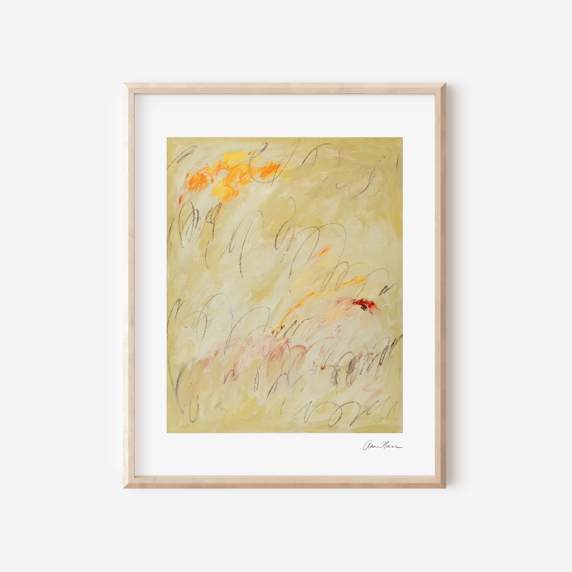 unframed abstract art print on a white wall