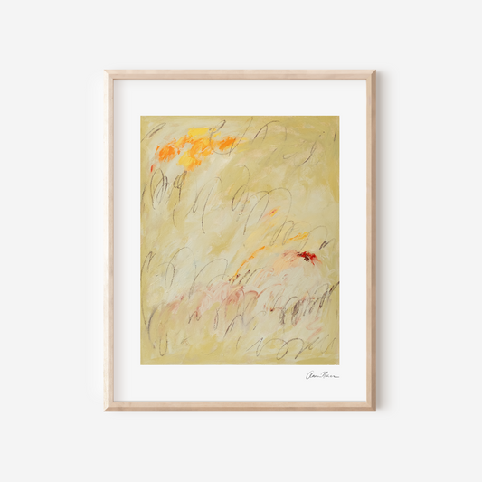 unframed abstract art print on a white wall